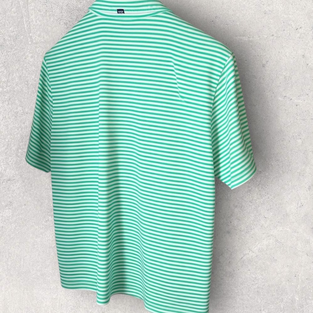 Cutter & Buck Glenlivet Scotch Polo Shirt Large Green Striped Short Sleeve Golf - Picture 9 of 11